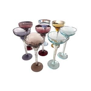 VTG Blefeld Twisted Stem Colored Italian Crystal Cordials 4 oz Midcentury Set 8